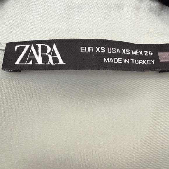 Zara Women's Satin Button Down Shirt - Soft Green - Picture 2 of 8